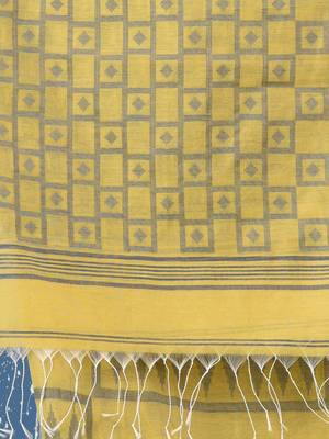 yellow texture pattern cotton blend handspun soft saree 4