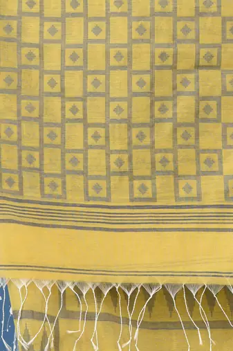 yellow texture pattern cotton blend handspun soft saree