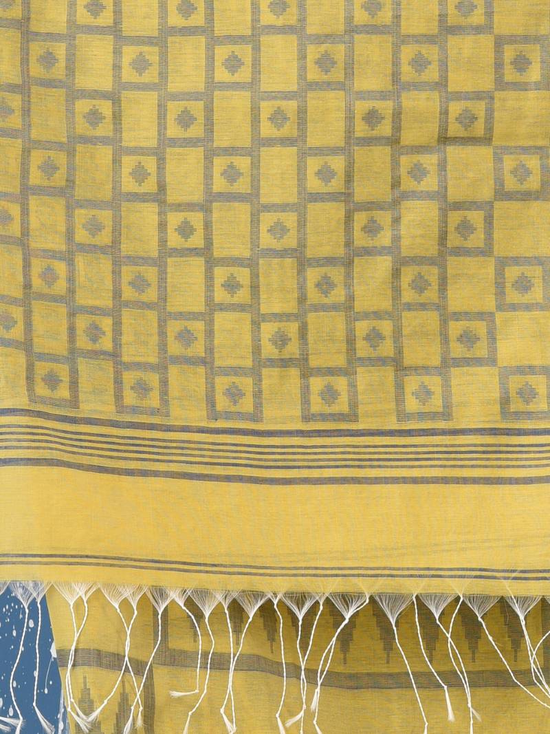 yellow texture pattern cotton blend handspun soft saree