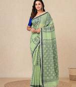 light green texture pattern cotton blend handspun soft saree
