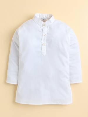 Boys white pure cotton heritage embroidered kurta pyjama set with waistcoat & necklace 5
