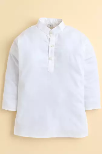 Boys white pure cotton heritage embroidered kurta pyjama set with waistcoat & necklace