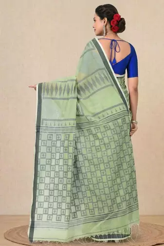 light green texture pattern cotton blend handspun soft saree
