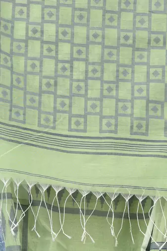 light green texture pattern cotton blend handspun soft saree