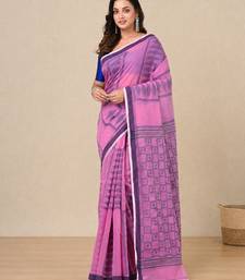 pink texture pattern cotton blend handspun soft saree