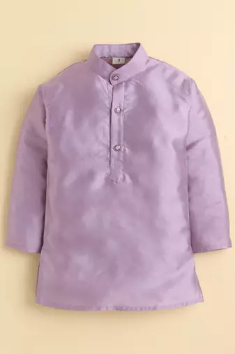 Boys mauve cotton silk floral embroidered kurta trouser set with designer waistcoat
