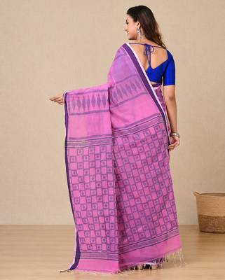 pink texture pattern cotton blend handspun soft saree 3