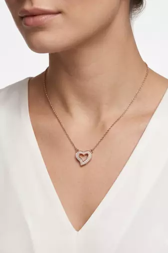 925 Sterling Silver Rose Gold Plated Open Heart CZ Pendant Necklace Set  for Women
