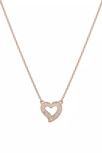 925 Sterling Silver Rose Gold Plated Open Heart CZ Pendant Necklace Set  for Women