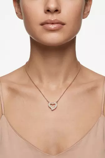 925 Sterling Silver Rose Gold Plated Open Heart CZ Pendant Necklace Set  for Women