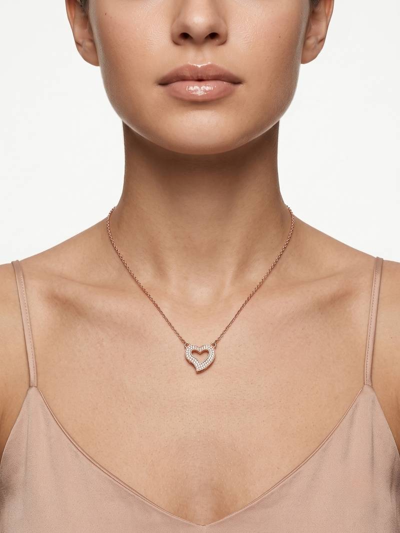 925 Sterling Silver Rose Gold Plated Open Heart CZ Pendant Necklace Set  for Women