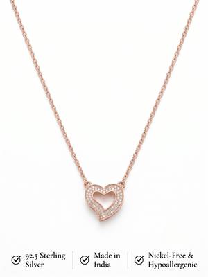925 Sterling Silver Rose Gold Plated Open Heart CZ Pendant Necklace Set  for Women 4