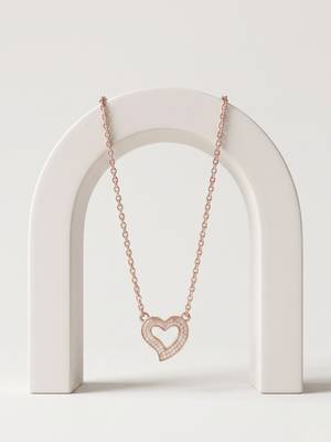925 Sterling Silver Rose Gold Plated Open Heart CZ Pendant Necklace Set  for Women 5