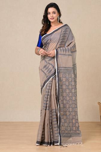 ecru texture pattern cotton blend handspun soft saree