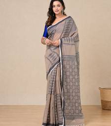 ecru texture pattern cotton blend handspun soft saree