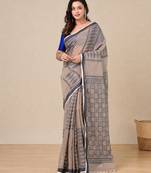 ecru texture pattern cotton blend handspun soft saree