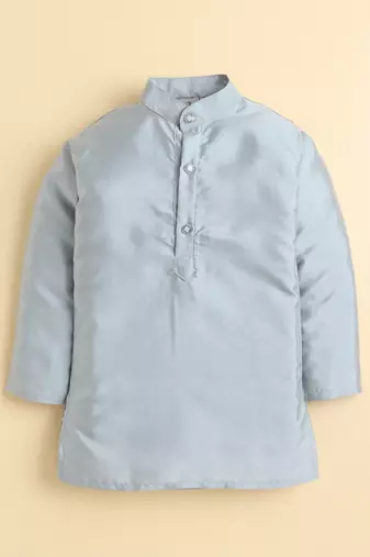 Boys sea green cotton silk floral embroidered kurta trouser set with designer waistcoat