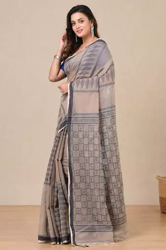ecru texture pattern cotton blend handspun soft saree