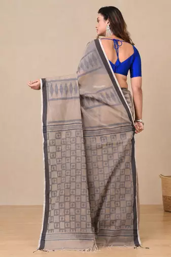ecru texture pattern cotton blend handspun soft saree