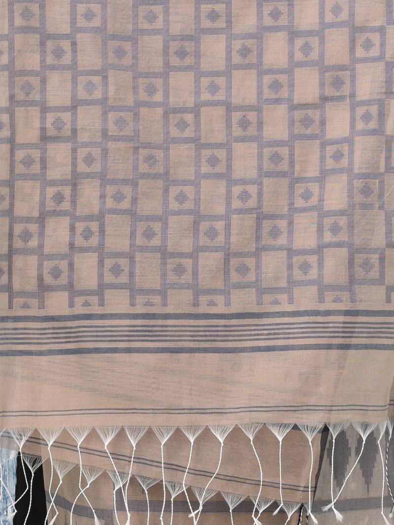 ecru texture pattern cotton blend handspun soft saree