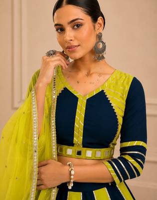 Lemon Cotton Handwork Navratri Lehenga Choli 3