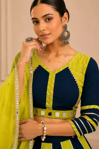 Lemon Cotton Handwork Navratri Lehenga Choli