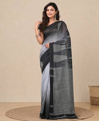 grey woven cotton blend handspun soft saree 1