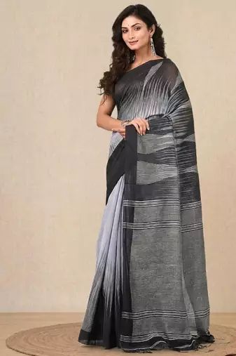 grey woven cotton blend handspun soft saree