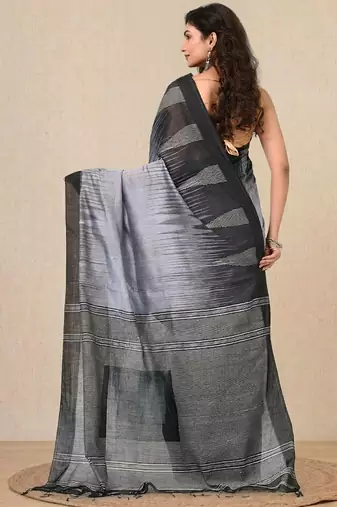 grey woven cotton blend handspun soft saree