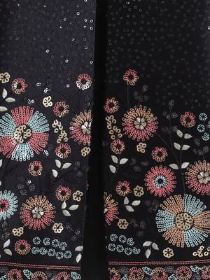 Boys black satin floral sequined embroidered sherwani & trouser set with waistcoat & necklace 4