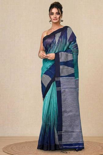 sea green woven cotton blend handspun soft saree