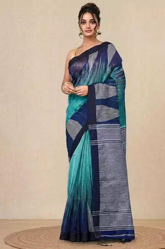 sea green woven cotton blend handspun soft saree