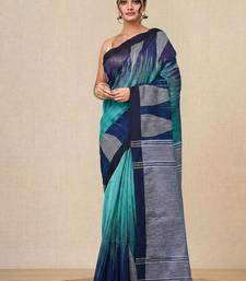 sea green woven cotton blend handspun soft saree