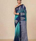 sea green woven cotton blend handspun soft saree
