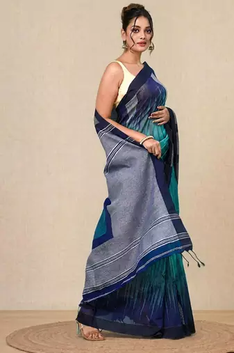 sea green woven cotton blend handspun soft saree