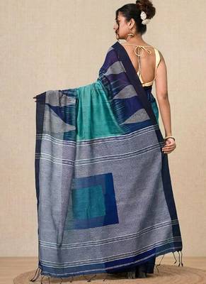 sea green woven cotton blend handspun soft saree 3