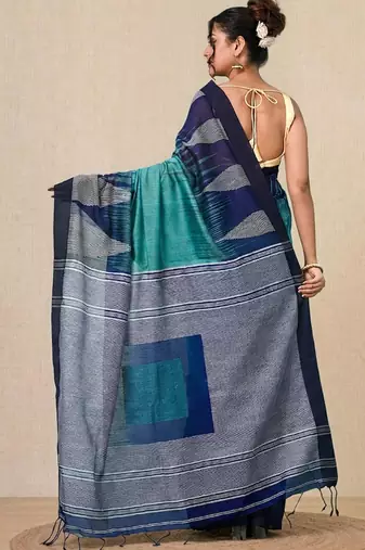 sea green woven cotton blend handspun soft saree