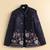 Boys navy blue satin floral sequined embroidered sherwani & trouser set with waistcoat & necklace