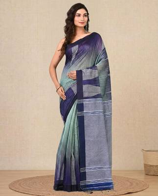 teal woven cotton blend handspun soft saree 1