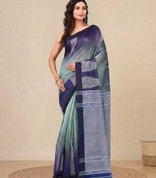 teal woven cotton blend handspun soft saree