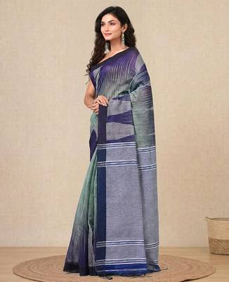 teal woven cotton blend handspun soft saree 2