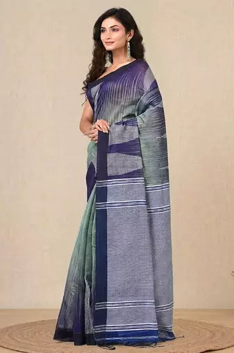 teal woven cotton blend handspun soft saree