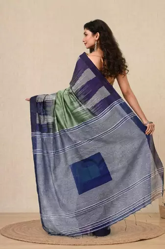 teal woven cotton blend handspun soft saree
