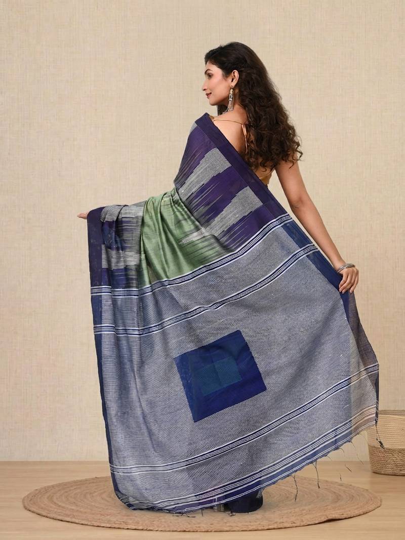 teal woven cotton blend handspun soft saree