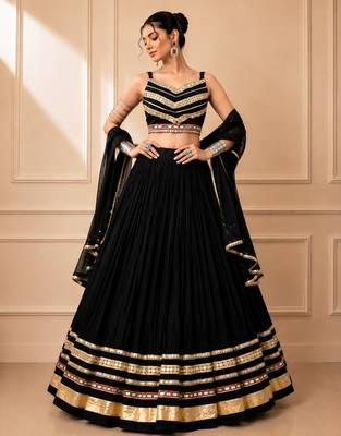 Black Cotton Gamthi Work Lehenga Choli with Georgette Dupatta 1