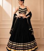 Black Cotton Gamthi Work Lehenga Choli with Georgette Dupatta