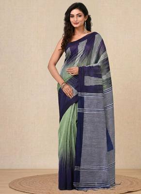 pistachio green woven cotton blend handspun soft saree 1