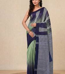 pistachio green woven cotton blend handspun soft saree