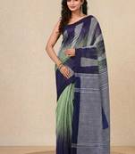 pistachio green woven cotton blend handspun soft saree