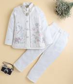 Boys off white satin heritage embroidered sherwani & trouser set with waistcoat & necklace
